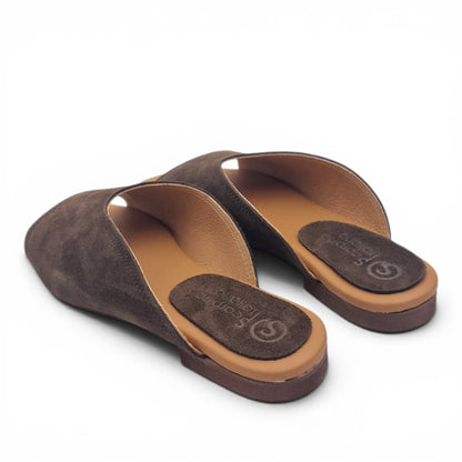 Sandalo Donna Scalzato Scarpine Italiane Summer in Pelle Scamosciata Moro con Sottopiede Imbottito