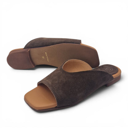 Sandalo Donna Scalzato Scarpine Italiane Summer in Pelle Scamosciata Moro con Sottopiede Imbottito