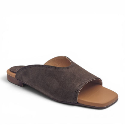 Sandalo Donna Scalzato Scarpine Italiane Summer in Pelle Scamosciata Moro con Sottopiede Imbottito