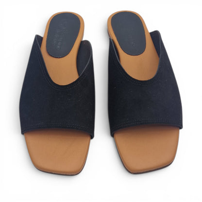 Sandalo Donna Scalzato Scarpine Italiane Summer in Pelle Scamosciata Nero con Sottopiede Imbottito
