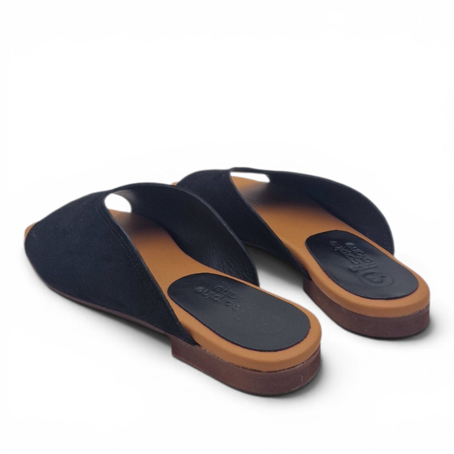Sandalo Donna Scalzato Scarpine Italiane Summer in Pelle Scamosciata Nero con Sottopiede Imbottito