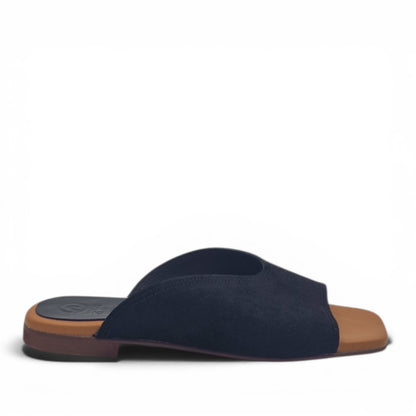 Sandalo Donna Scalzato Scarpine Italiane Summer in Pelle Scamosciata Nero con Sottopiede Imbottito