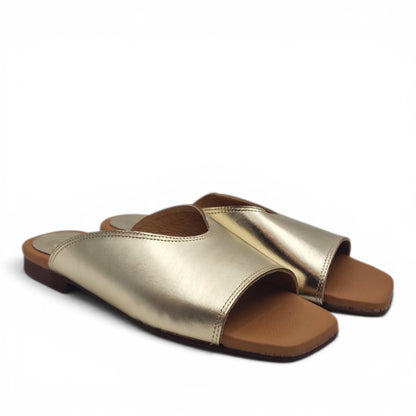 Sandalo Donna Scalzato Scarpine Italiane Summer in Pelle Laminata Platino con Sottopiede Imbottito