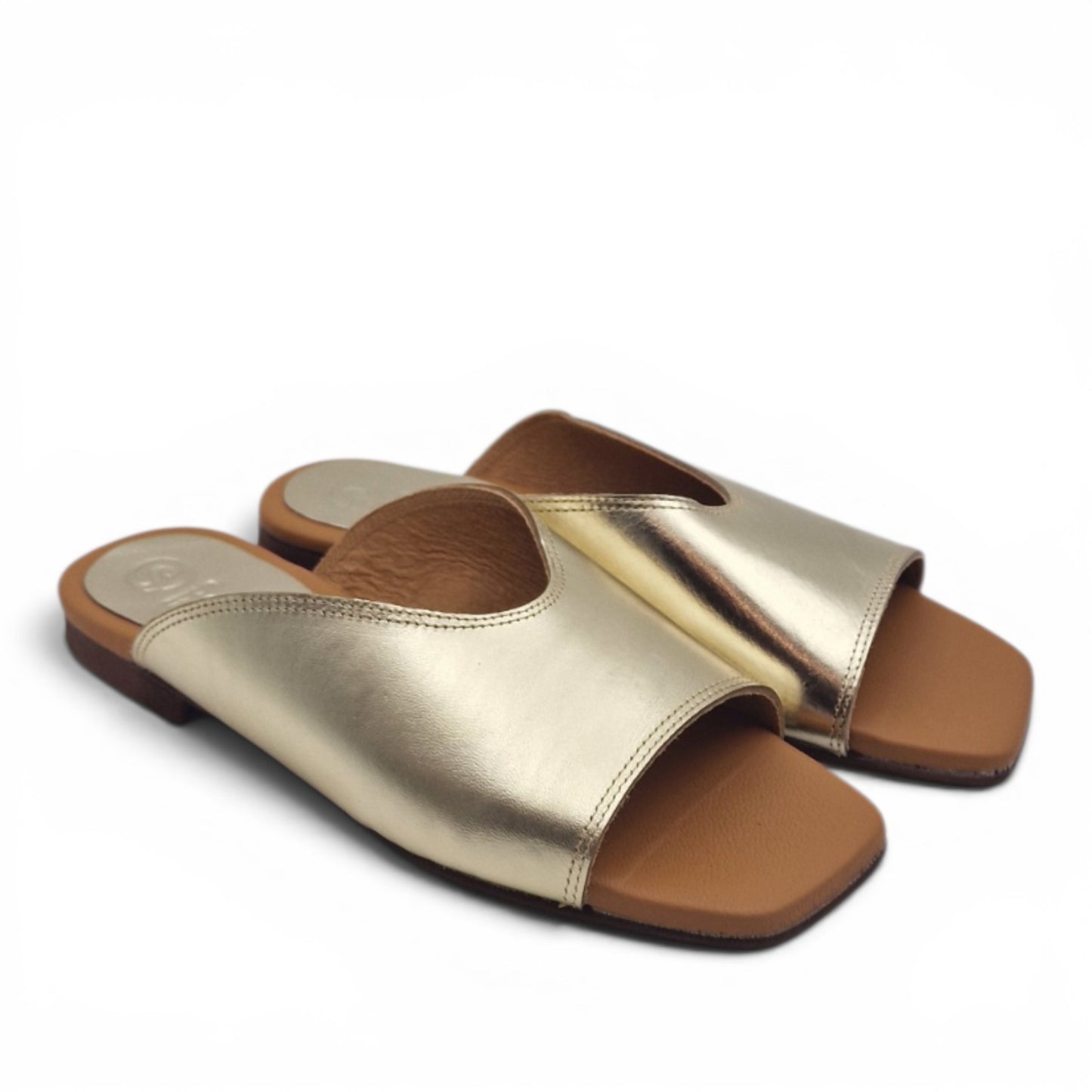 Sandalo Donna Scalzato Scarpine Italiane Summer in Pelle Laminata Platino con Sottopiede Imbottito