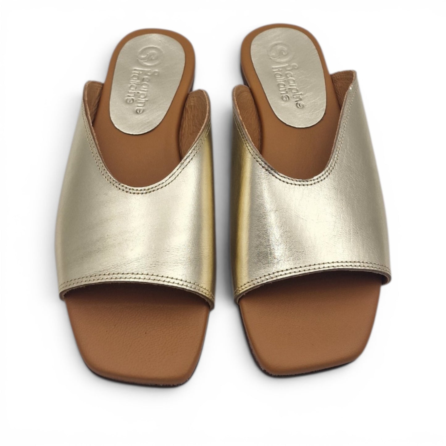 Sandalo Donna Scalzato Scarpine Italiane Summer in Pelle Laminata Platino con Sottopiede Imbottito