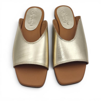 Sandalo Donna Scalzato Scarpine Italiane Summer in Pelle Laminata Platino con Sottopiede Imbottito