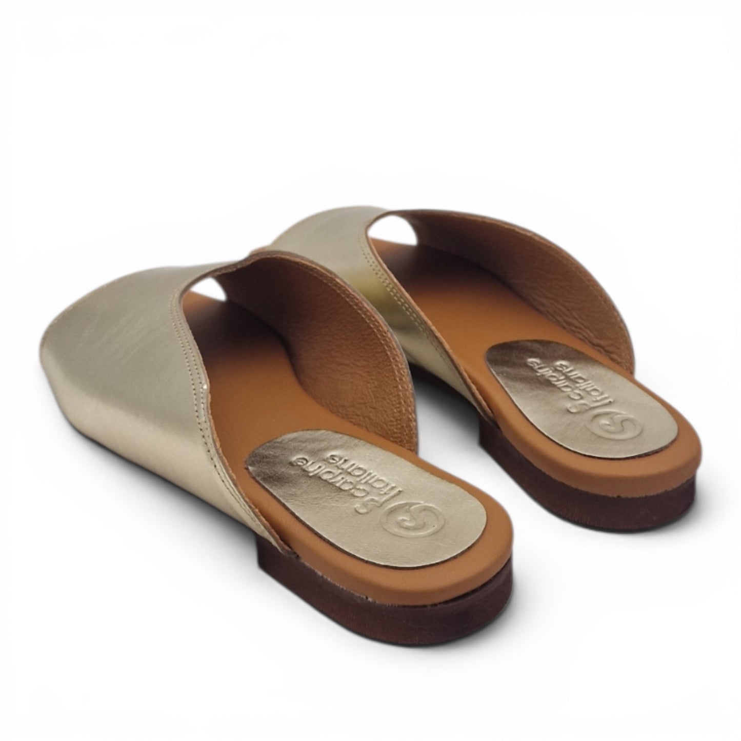 Sandalo Donna Scalzato Scarpine Italiane Summer in Pelle Laminata Platino con Sottopiede Imbottito