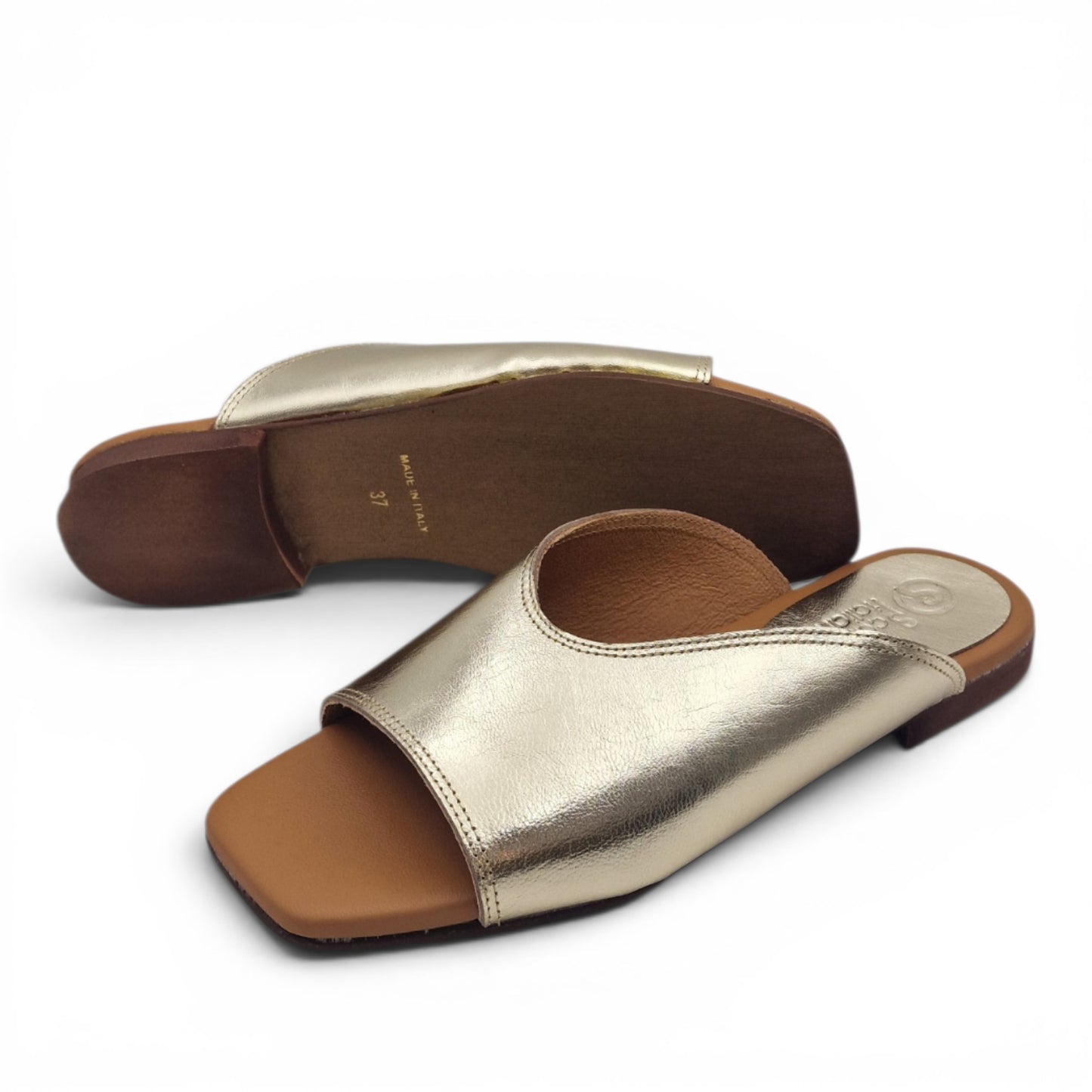 Sandalo Donna Scalzato Scarpine Italiane Summer in Pelle Laminata Platino con Sottopiede Imbottito