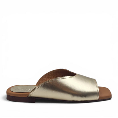 Sandalo Donna Scalzato Scarpine Italiane Summer in Pelle Laminata Platino con Sottopiede Imbottito