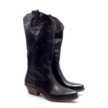 Stivale Donna Texano in Pelle Lavata Nero