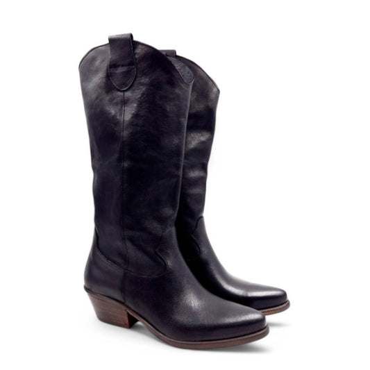 Stivale Donna Texano in Pelle Lavata Nero