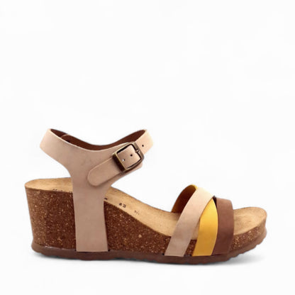 Sandalo Zeppa Morbicomoda Incrocio Mix Colour Senape