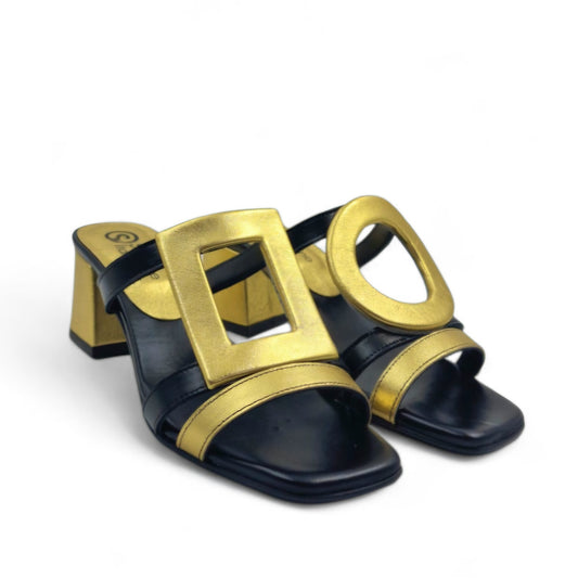 Sandalo Scalzato Greece Tacco 50 Nero/Oro