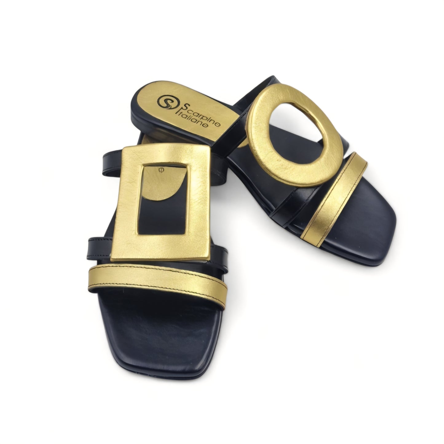 Sandalo Scalzato Greece Flat Nero/Oro