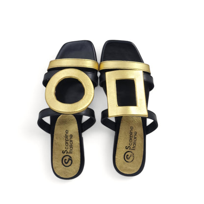 Sandalo Scalzato Greece Flat Nero/Oro