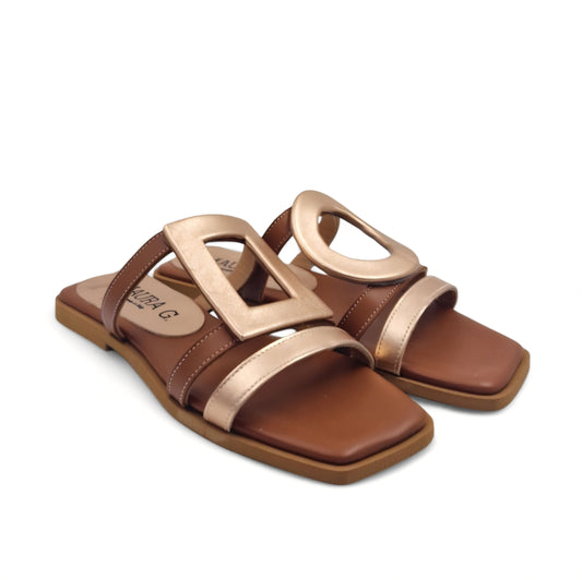 Sandalo Scalzato Greece Flat fondo micro Cuoio/Rame