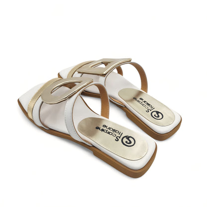Sandalo Scalzato Greece Flat fondo micro Bianco/Platino