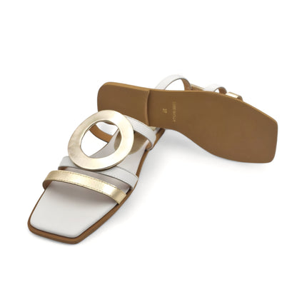 Sandalo Scalzato Greece Flat fondo micro Bianco/Platino