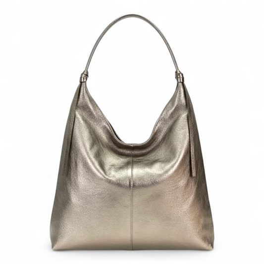 Borsa donna sacca a spalla Ariel in pelle dollaro morbidissima, design minimalista e capiente, Made in Italy.