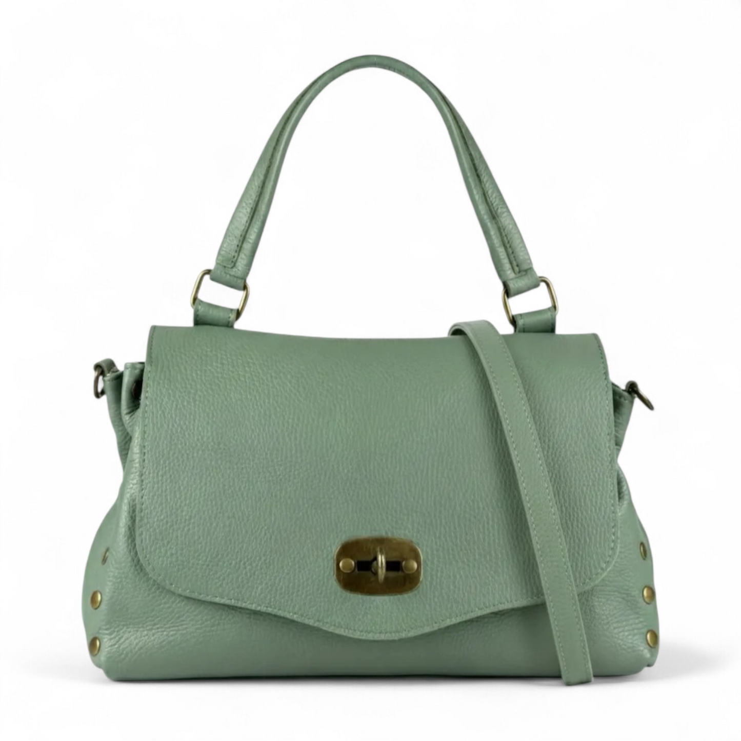 Borsa a Mano Postina in Pelle Dollaro - Design Vintage con Borchie e Chiusura a Girello Artigianale