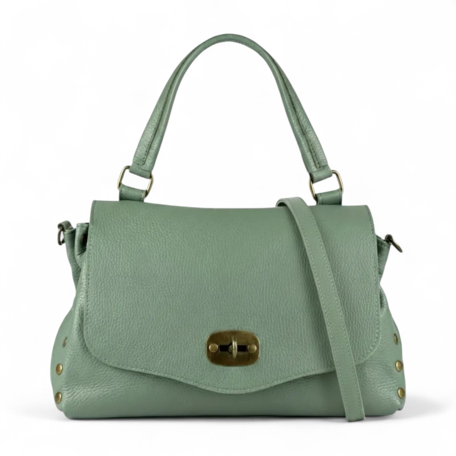Borsa a Mano Postina in Pelle Dollaro - Design Vintage con Borchie e Chiusura a Girello Artigianale