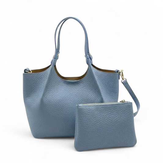 Borsa shopper donna a spalla in pelle dollaro con pochette interna estraibile e doppi manici, artigianato italiano