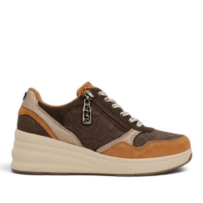 Sneakers Donna Anekke con zeppa in Pelle Marrone con riporti Cuoio