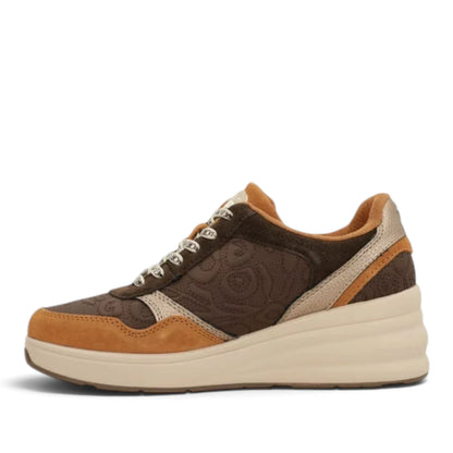 Sneakers Donna Anekke con zeppa in Pelle Marrone con riporti Cuoio