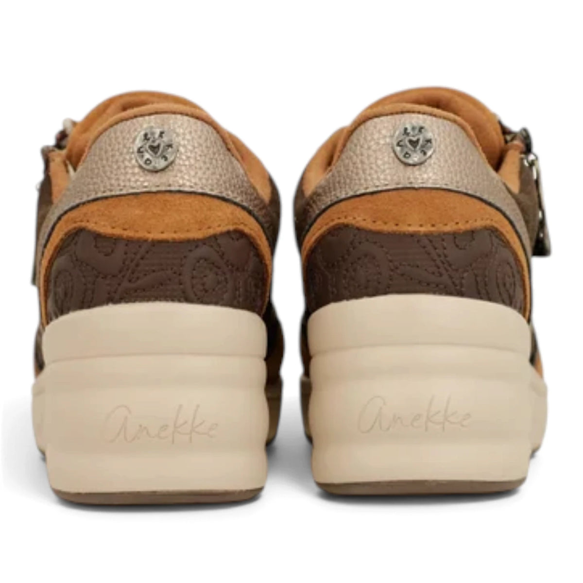 Sneakers Donna Anekke con zeppa in Pelle Marrone con riporti Cuoio