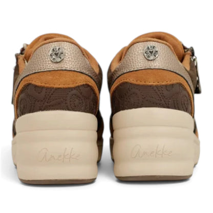 Sneakers Donna Anekke con zeppa in Pelle Marrone con riporti Cuoio
