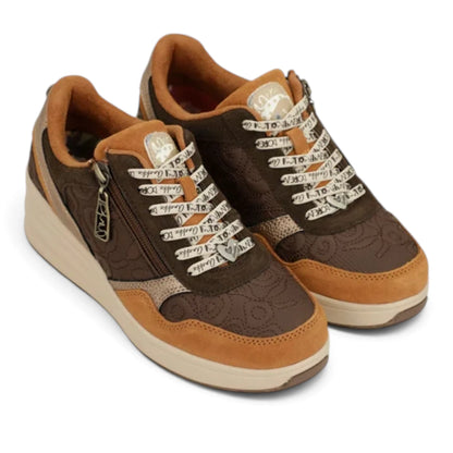 Sneakers Donna Anekke con zeppa in Pelle Marrone con riporti Cuoio