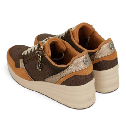 Sneakers Donna Anekke con zeppa in Pelle Marrone con riporti Cuoio
