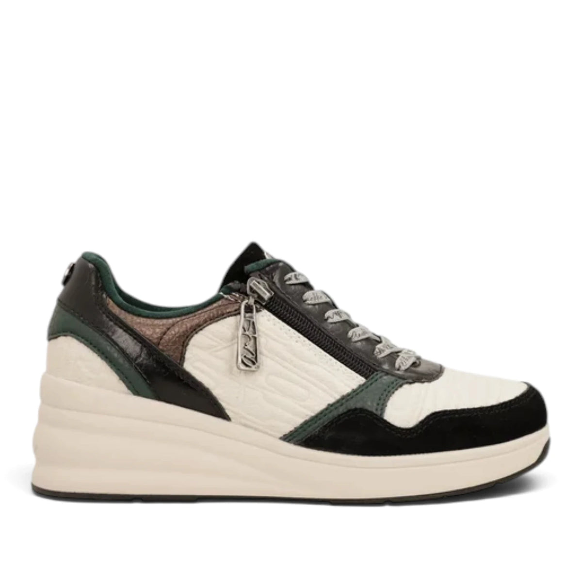 Sneakers Donna Anekke con zeppa in Pelle Panna con riporti Nero