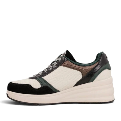 Sneakers Donna Anekke con zeppa in Pelle Panna con riporti Nero