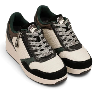 Sneakers Donna Anekke con zeppa in Pelle Panna con riporti Nero