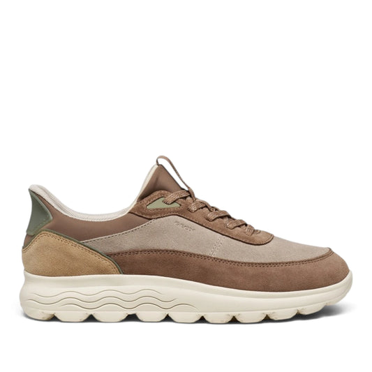 Sneakers Donna GEOX Spherica Plus Beige Pelle e Tessuto Fast In Senza Mani