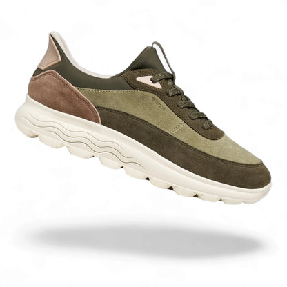 Sneakers Donna GEOX Spherica Plus Militare Pelle e Tessuto Fast In Senza Mani