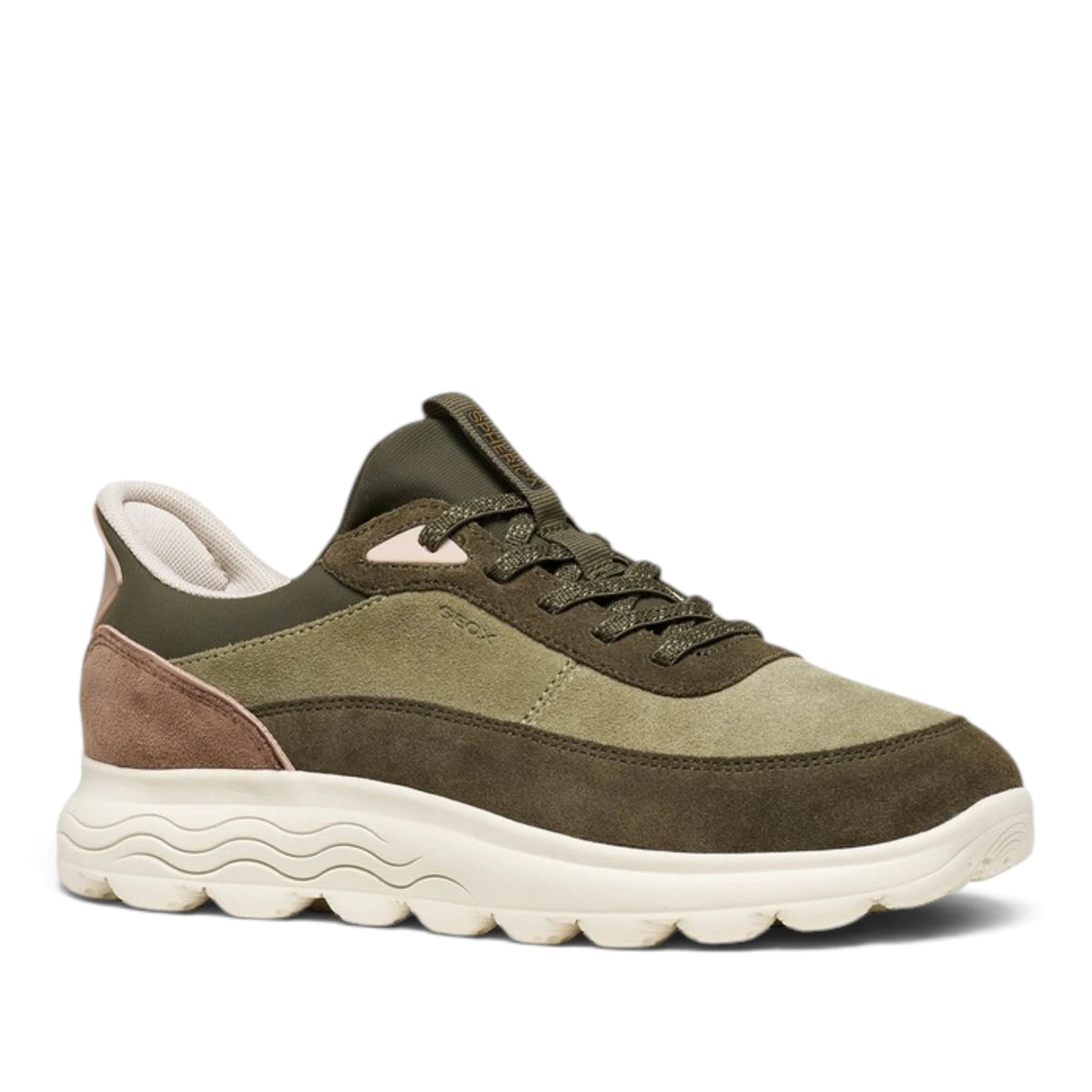 Sneakers Donna GEOX Spherica Plus Militare Pelle e Tessuto Fast In Senza Mani
