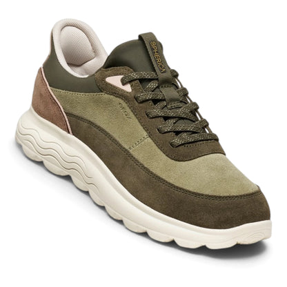 Sneakers Donna GEOX Spherica Plus Militare Pelle e Tessuto Fast In Senza Mani