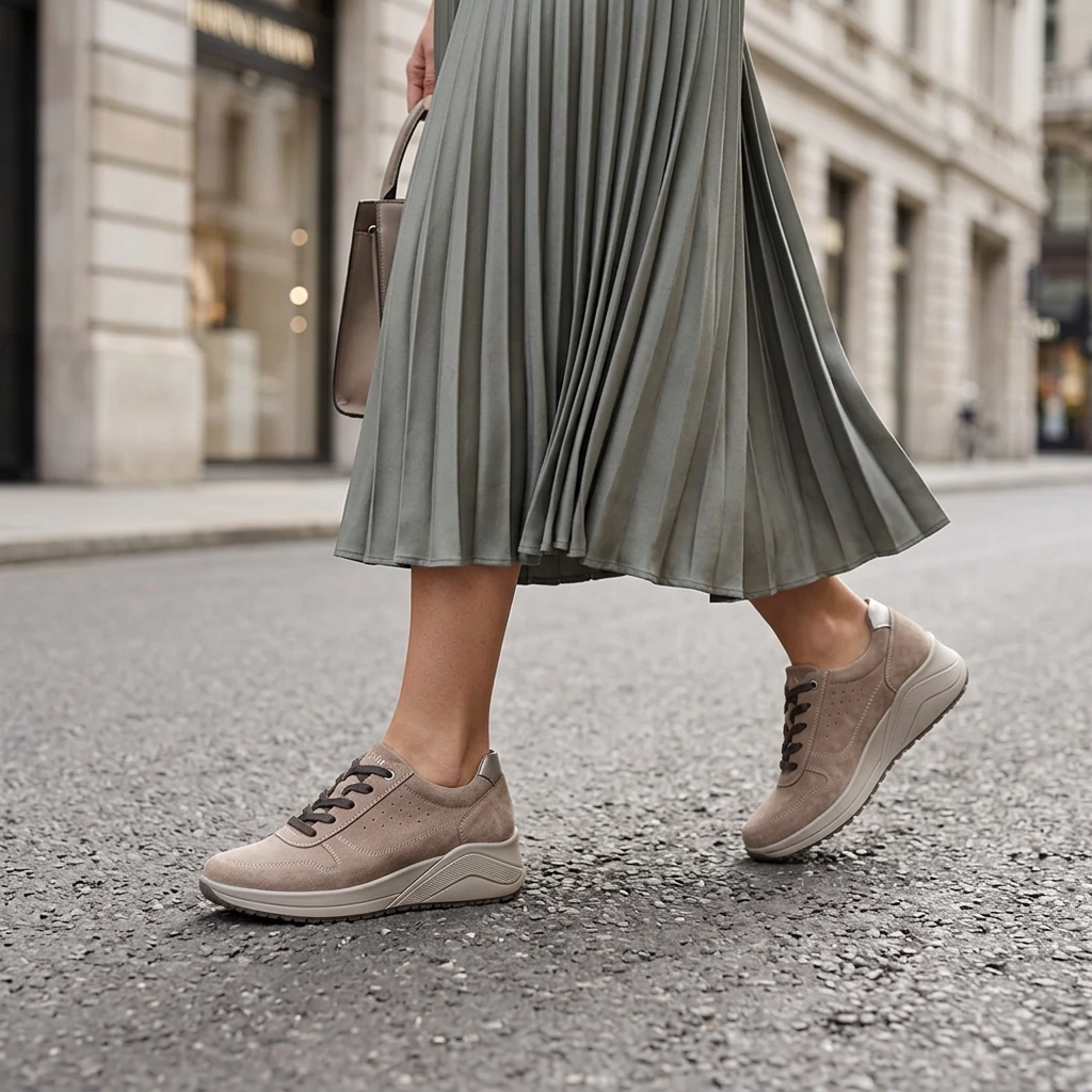 Sneakers Donna Igi&Co in Scamosciato Fango con Zeppa