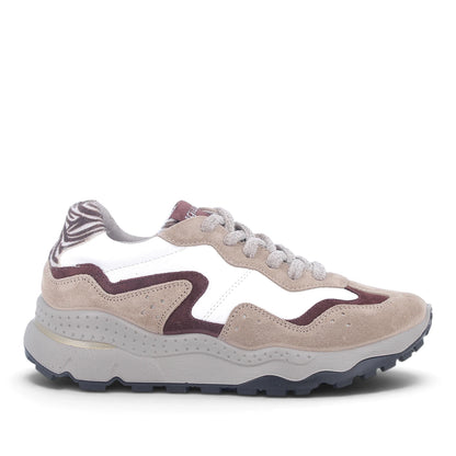 Sneaker Donna Igi&Co Bianco e Scamosciato – Fango e Bordò con Dettaglio Animalier