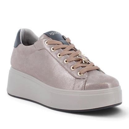 Sneakers Donna IGI&CO Champagne in Pelle Glitter con Platform Alto