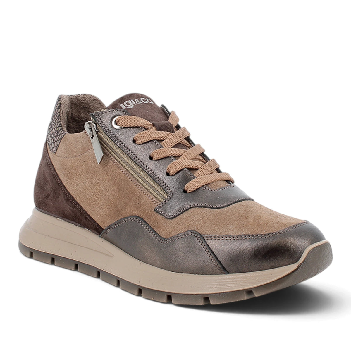 Sneakers Donna IGI&CO in Pelle Fango con dettagli Bronzo con Zip e Rialzo Interno 2 cm