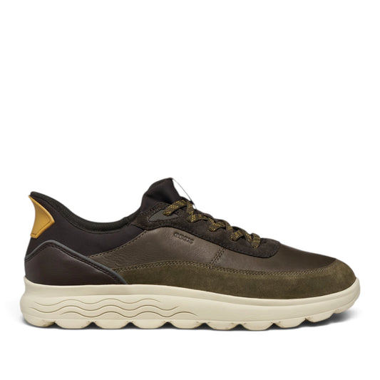 Sneakers Uomo GEOX Spherica Plus Militare Marrone Pelle e Tessuto Fast In Senza Mani