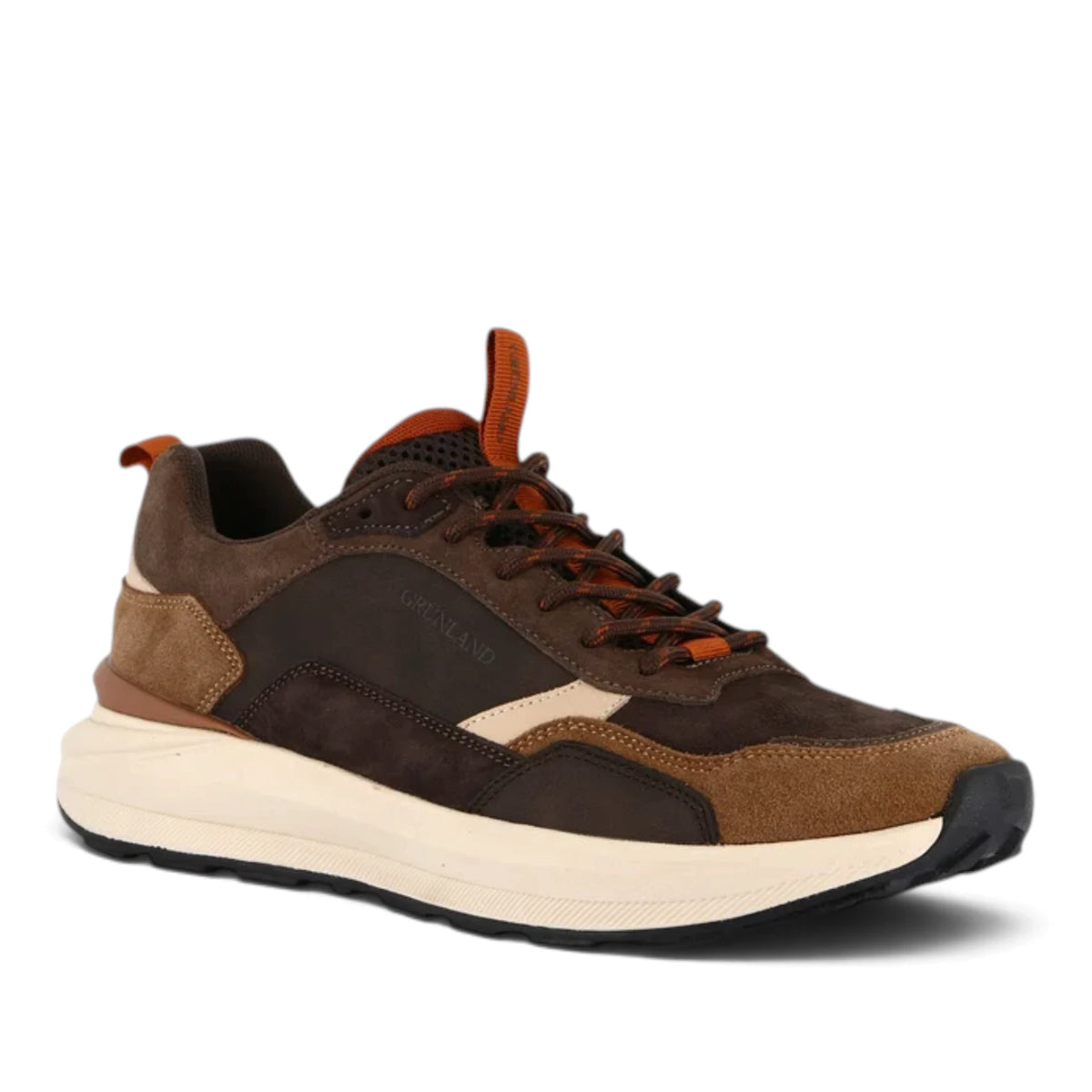 Sneakers Uomo Grunland in Pelle scamosciata Moro e riporti Cuoio