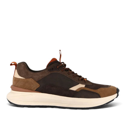 Sneakers Uomo Grunland in Pelle scamosciata Moro e riporti Cuoio