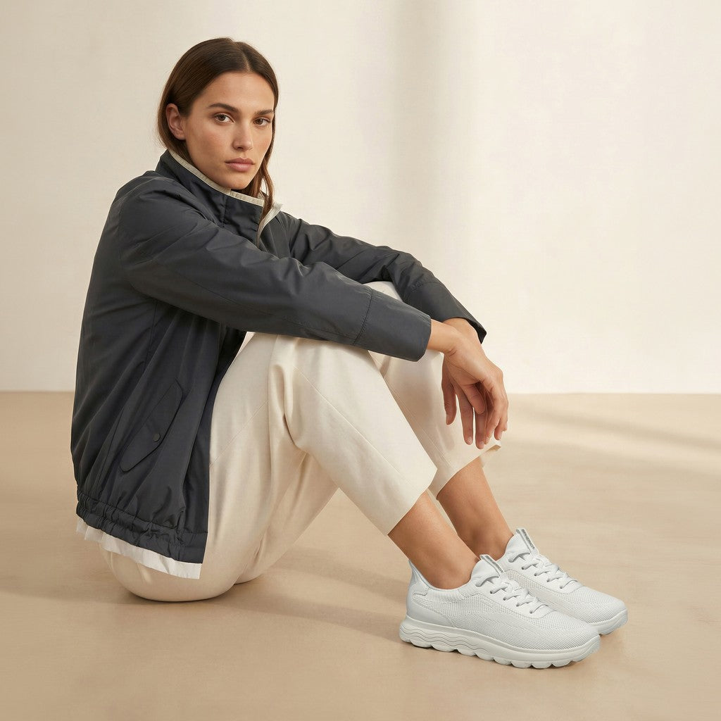 Sneakers Donna GEOX Spherica Plus Bianco Calzata Fast In Senza Mani