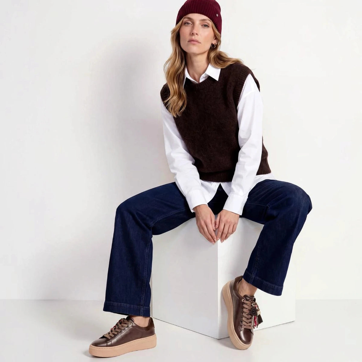 Sneakers Donna Tamaris in Pelle Moro con Zeppa e Memory Foam