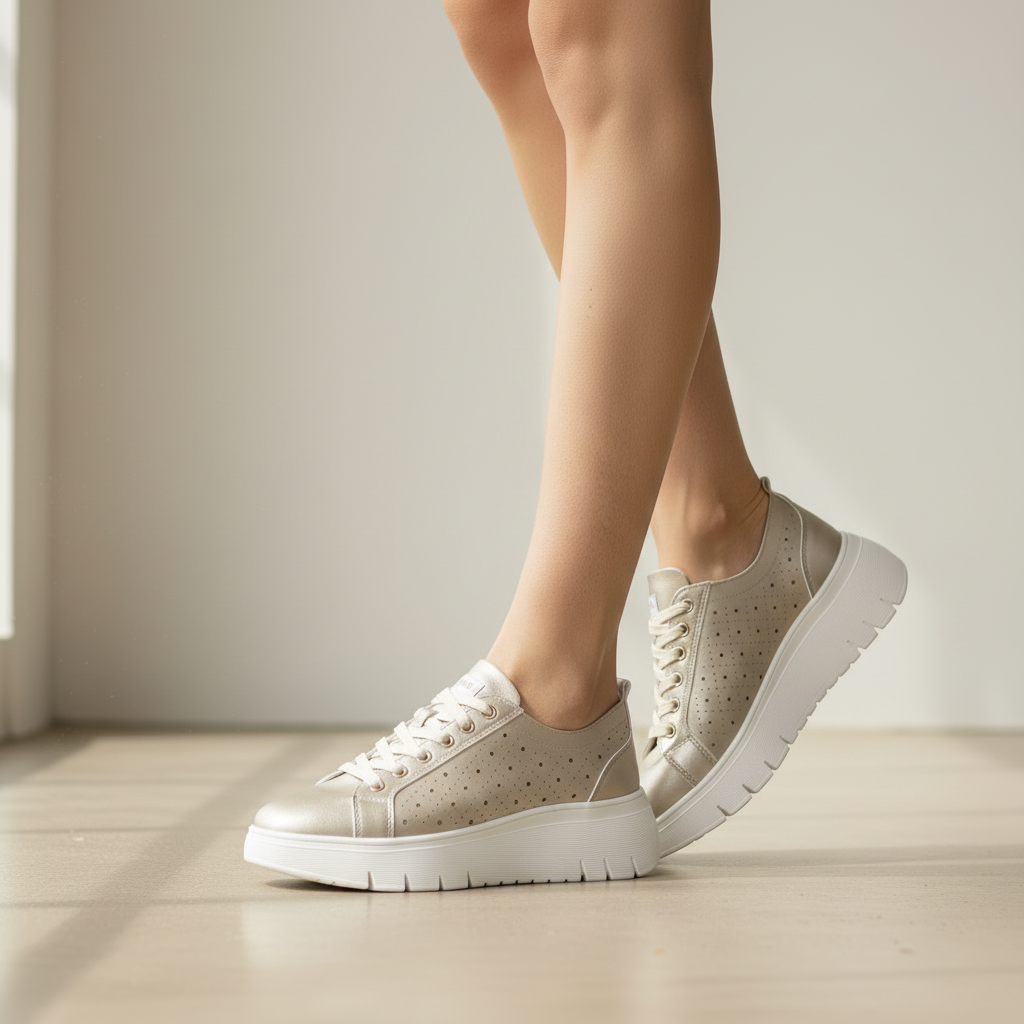 Sneakers Donna Grunland Platino Traforata - Leggere con Fondo Flessibile ed Ergonomico