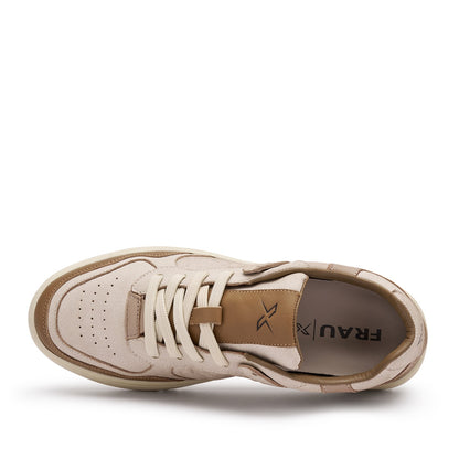 Sneakers Uomo Frau in Pelle Vintage Cuoio e Off White Urban Retro'